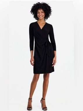 Anne Klein Black 3/4 Sleeve Wrap Dress